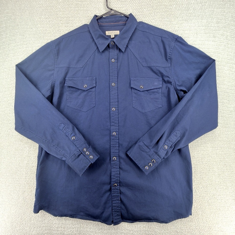 Blue Ranchwear Western Snap Shirt Mens XL Blue Stretch Cotton Cowboy Rodeo